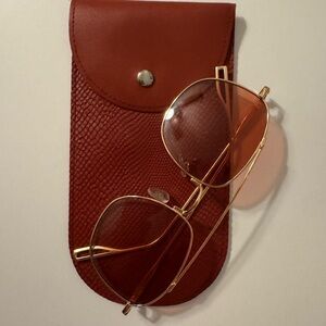 Free people orange aviator Sunglasses with Case